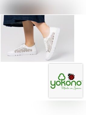 NWT YOKONO Flow Women 8 White Perforated Lace Up Genuine Leather Sneakers Shoes